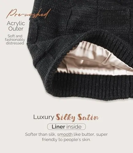 Hat Hut Womens Beanie Satin Lined Beanie Winter Hats for Women Men, Silk Lined Slouchy Beanie Hats Soft Warm Ski Hat Unisex - 2