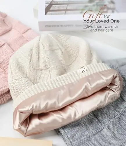 Hat Hut Womens Beanie Satin Lined Beanie Winter Hats for Women Men, Silk Lined Slouchy Beanie Hats Soft Warm Ski Hat Unisex - 4