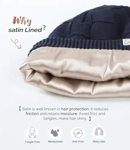Hat Hut Womens Beanie Satin Lined Beanie Winter Hats for Women Men, Silk Lined Slouchy Beanie Hats Soft Warm Ski Hat Unisex - 3