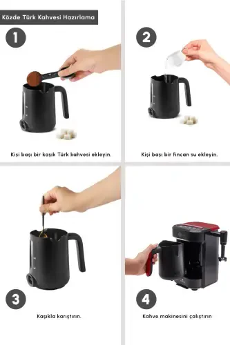 Hatır Barista Cappuccino Va Turk Qahva Mashinasi 5 Finjon Sig'imli Imperial Red-Qizil - 6