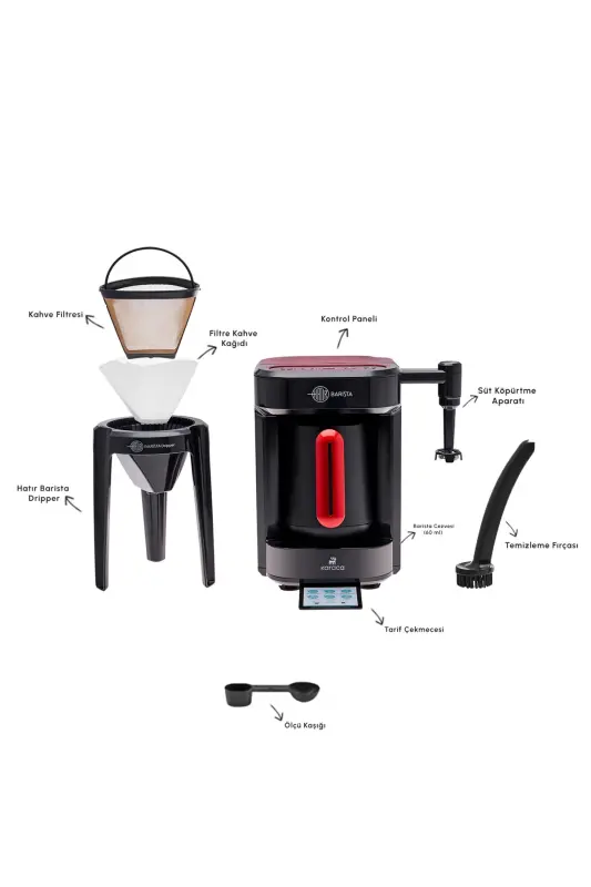 Hatır Barista Cappuccino ve Türk Kahve Makinesi İmperial Red - Kırmızı - 4