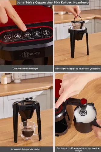 Hatır Barista Cappuccino ve Türk Kahve Makinesi İmperial Red - Kırmızı - 5