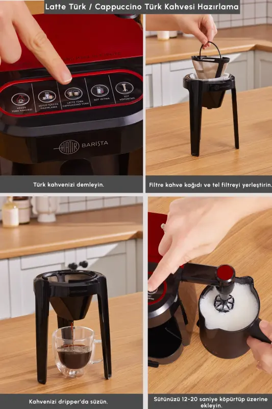 Hatır Barista Cappuccino ve Türk Kahve Makinesi İmperial Red - Kırmızı - 5