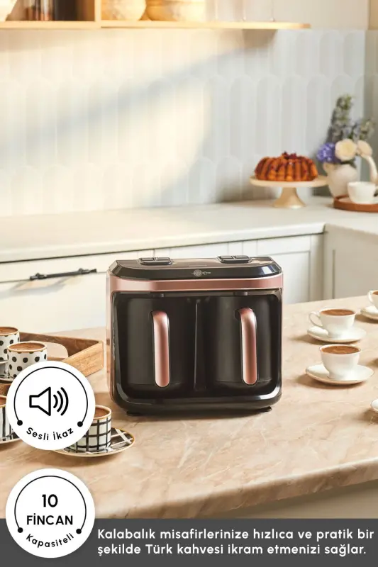 Hatır Hüp Düet Aroma İkili Türk Kahve Makinesi Rosegold 10 Fincan Kapasiteli - Rosegold - 12