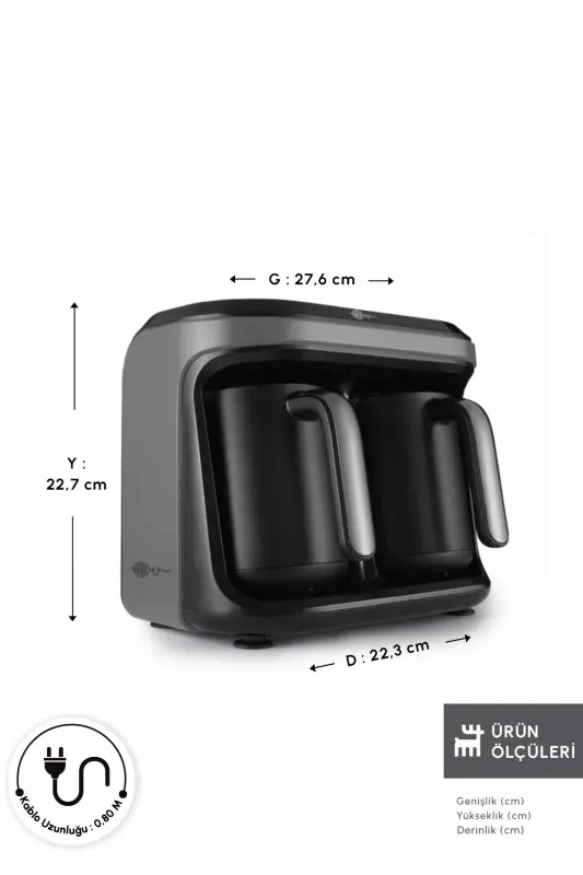 Hatır Hüp Düet 10 Fincan Kapasiteli Bol Köpüklü Aromalı, Közde ve Türk Kahve Makinesi Uzay Gr-Space Gray - 6