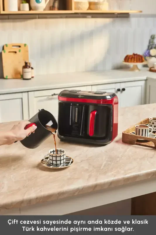 Hatır Hüp Düet Aroma Turkish Coffee Machine Imperial Red 10 Cups Capacity-Red - 5