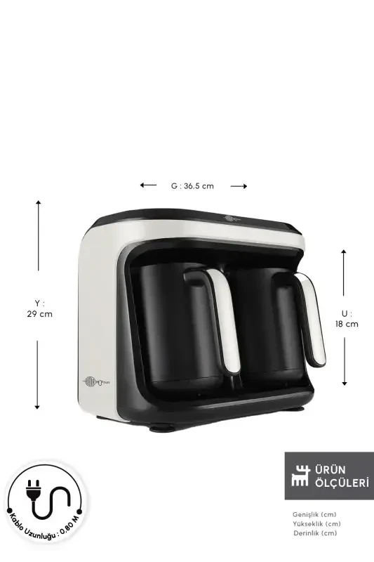 Hatır Hüp Duet Aroma Turkish Coffee Machine White 10 Cups Capacity-White - 2