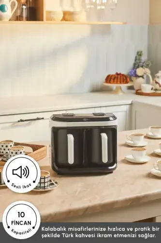 Hatır Hüp Duet Aroma Turkish Coffee Machine White 10 Cups Capacity-White - 3