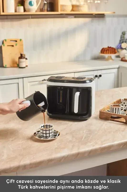 Hatır Hüp Duet Aroma Turkish Coffee Machine White 10 Cups Capacity-White - 5
