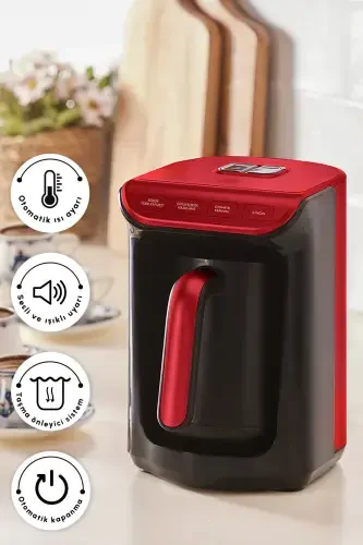 Hatır Közde Türk Kahvesi ve Türk Kahve Makinesi Kırmızı 5 Fincan Kapasiteli Bol Köpüklü-Kırmızı - 5