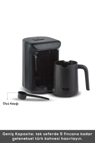 Hatır Közde Türk Kahvesi ve Türk Kahve Makinesi Shiny Black 5 Fincan Kapasiteli Bol Köpüklü-Parlak Siyah - 3