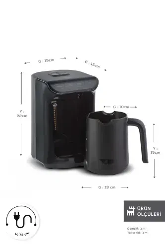 Hatır Közde Türk Kahvesi ve Türk Kahve Makinesi Shiny Black 5 Fincan Kapasiteli Bol Köpüklü-Parlak Siyah - 1