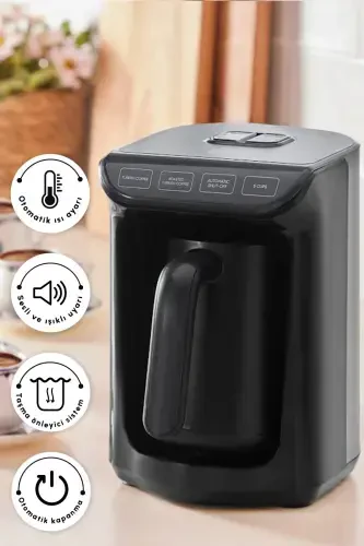 Hatır Közde Türk Kahvesi ve Türk Kahve Makinesi Shiny Black 5 Fincan Kapasiteli Bol Köpüklü-Parlak Siyah - 6