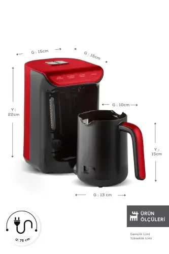Hatır Közde Turkish Coffee and Turkish Coffee Machine Red 5 Cup Capacity with Plenty of Foam-Red - 1