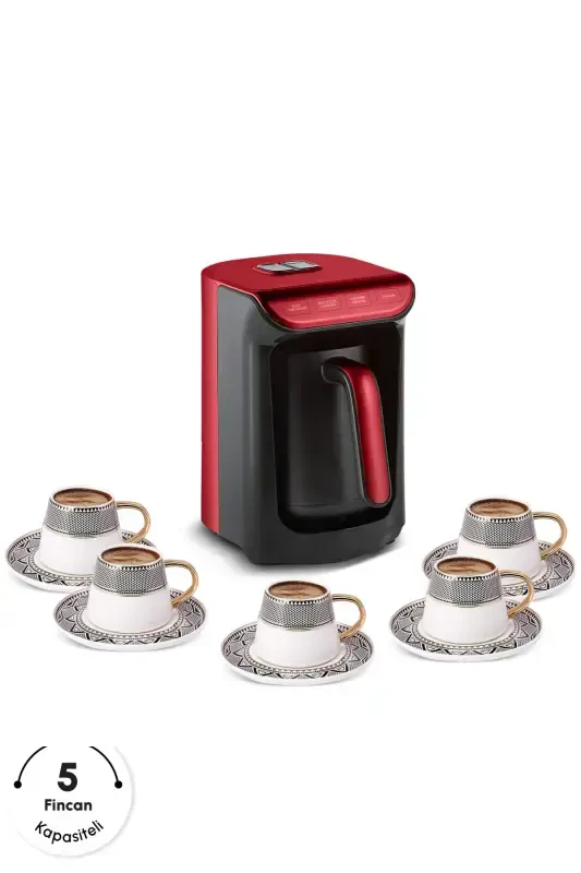 Hatır Közde Turkish Coffee and Turkish Coffee Machine Red 5 Cup Capacity with Plenty of Foam-Red - 2
