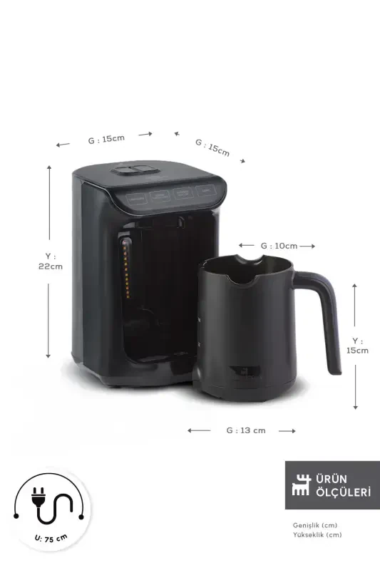 Hatır Közde Turkish Coffee and Turkish Coffee Machine Shiny Black 5 Cups Capacity Foamy-Shiny Black - KARACA