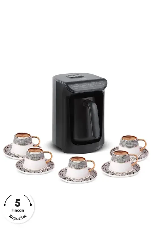 Hatır Közde Turkish Coffee and Turkish Coffee Machine Shiny Black 5 Cups Capacity Foamy-Shiny Black - 2