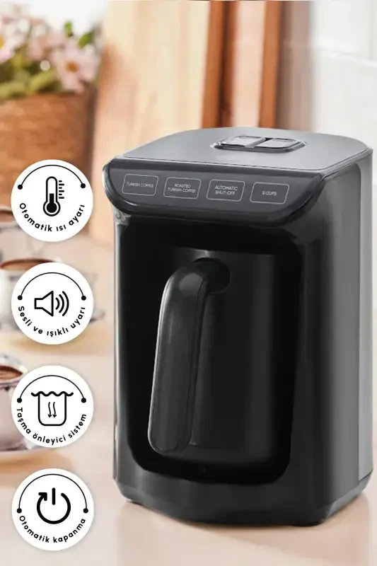 Hatır Közde Turkish Coffee and Turkish Coffee Machine Shiny Black 5 Cups Capacity Foamy-Shiny Black - 6