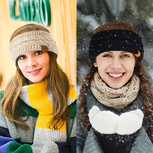 Hatromm Winter Headbands for Women Wool 2 Pack, Ear Warmers for Women Headband Knit Thick Fleece Lined, Cold Weather Warm Ear Muffs - 7