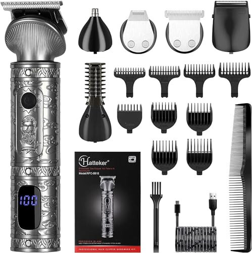 Hatteker Beard Trimmer Kit for Men Professional Hair Clipper Trimmer T-Blade Trimmer Nose Trimmer Beard Hair Shaver Nose Trimmer Hair Cuttint Kit Body Grooming Kit Cordless 6 in 1 - Hatteker