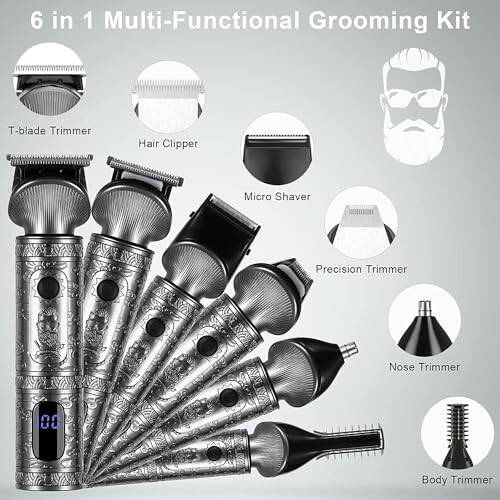 Hatteker Beard Trimmer Kit for Men Professional Hair Clipper Trimmer T-Blade Trimmer Nose Trimmer Beard Hair Shaver Nose Trimmer Hair Cuttint Kit Body Grooming Kit Cordless 6 in 1 - 2