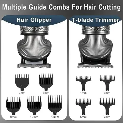 Hatteker Beard Trimmer Kit for Men Professional Hair Clipper Trimmer T-Blade Trimmer Nose Trimmer Beard Hair Shaver Nose Trimmer Hair Cuttint Kit Body Grooming Kit Cordless 6 in 1 - 4