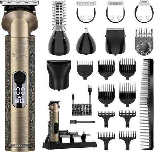 Hatteker Beard Trimmer Kit Professional Hair Clipper Zero Gapped T-Blade Trimmer Electric Razor Shaver for Nose Ear Body Face Mustache Trimmer for Men Cordless Grooming Kit 8 in 1 - 1