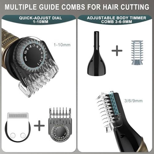 Hatteker Beard Trimmer Kit Professional Hair Clipper Zero Gapped T-Blade Trimmer Electric Razor Shaver for Nose Ear Body Face Mustache Trimmer for Men Cordless Grooming Kit 8 in 1 - 4