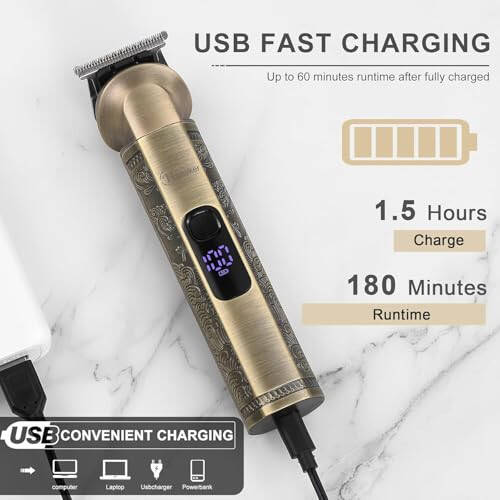 Hatteker Beard Trimmer Kit Professional Hair Clipper Zero Gapped T-Blade Trimmer Electric Razor Shaver for Nose Ear Body Face Mustache Trimmer for Men Cordless Grooming Kit 8 in 1 - 5