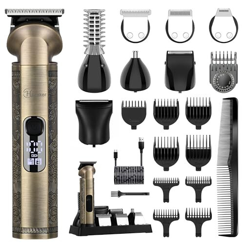 Hatteker Beard Trimmer Kit Professional Hair Clipper Zero Gapped T-Blade Trimmer Electric Razor Shaver for Nose Ear Body Face Mustache Trimmer for Men Cordless Grooming Kit 8 in 1 - 1