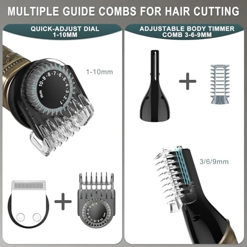 Hatteker Beard Trimmer Kit Professional Hair Clipper Zero Gapped T-Blade Trimmer Electric Razor Shaver for Nose Ear Body Face Mustache Trimmer for Men Cordless Grooming Kit 8 in 1 - 4