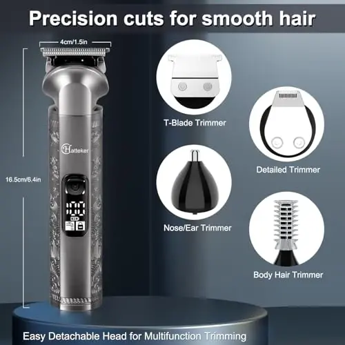 Hatteker erkaklar uchun professional soch kesgich Soqol Trimmer Clippers va Trimmer to'plami Suv o'tkazmaydigan T-Blade Trimmer Simsiz Parvarishlash to'plami Burun Tana Soch Trimmer Sartarosh Clippers Soch kesish to'plami - 3