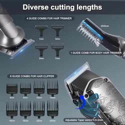 Hatteker erkaklar uchun professional soch kesgich Soqol Trimmer Clippers va Trimmer to'plami Suv o'tkazmaydigan T-Blade Trimmer Simsiz Parvarishlash to'plami Burun Tana Soch Trimmer Sartarosh Clippers Soch kesish to'plami - 4