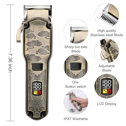 Hatteker Professional Hair Clippers for Men Beard Trimmer Clippers and Trimmer Set Waterproof T-Blade Trimmer Cordless Grooming Kit Nose Body Hair Trimmer Barber Clippers Hair Cutting Kit - 2