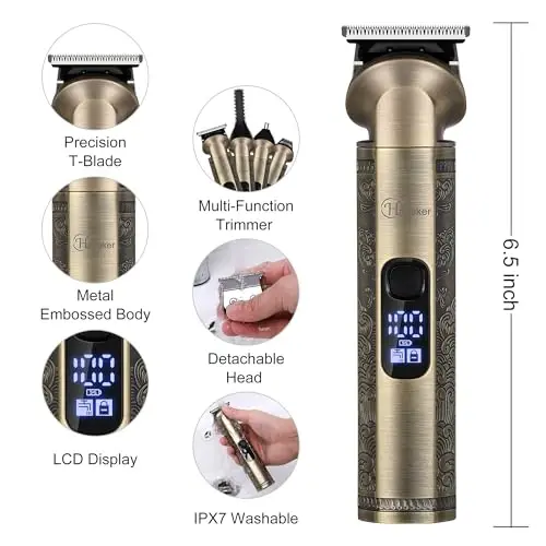 Hatteker Professional Hair Clippers for Men Beard Trimmer Clippers and Trimmer Set Waterproof T-Blade Trimmer Cordless Grooming Kit Nose Body Hair Trimmer Barber Clippers Hair Cutting Kit - 3