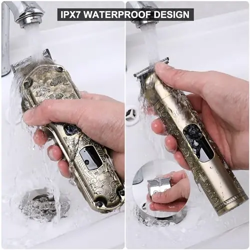 Hatteker Professional Hair Clippers for Men Beard Trimmer Clippers and Trimmer Set Waterproof T-Blade Trimmer Cordless Grooming Kit Nose Body Hair Trimmer Barber Clippers Hair Cutting Kit - 6