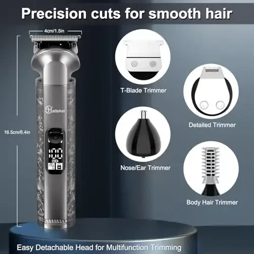 Hatteker Professional Hair Clippers for Men Beard Trimmer Clippers and Trimmer Set Waterproof T-Blade Trimmer Cordless Grooming Kit Nose Body Hair Trimmer Barber Clippers Hair Cutting Kit - 3
