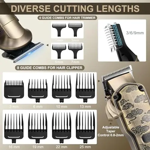 Hatteker Professional Hair Clippers for Men Beard Trimmer Clippers and Trimmer Set Waterproof T-Blade Trimmer Cordless Grooming Kit Nose Body Hair Trimmer Barber Clippers Hair Cutting Kit - 5