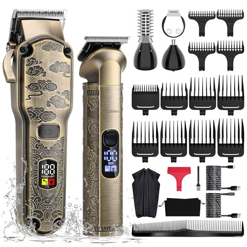 Hatteker Professional Hair Clippers for Men Beard Trimmer Clippers and Trimmer Set Waterproof T-Blade Trimmer Cordless Grooming Kit Nose Body Hair Trimmer Barber Clippers Hair Cutting Kit - 1