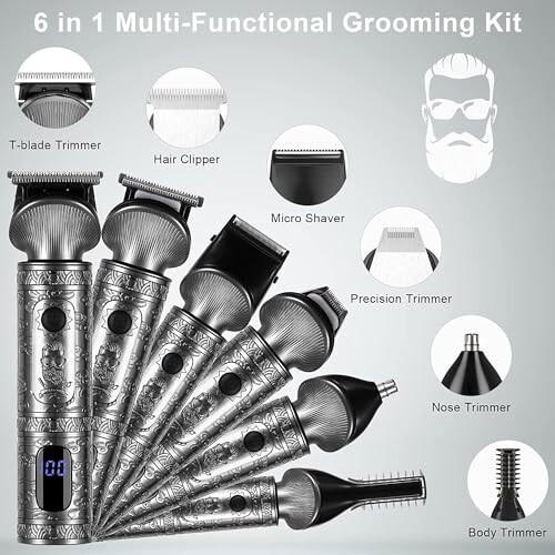 Hatteker Beard Trimmer Kit for Men Professional Hair Clipper T-Blade Beard Hair Shaver Nose Trimmer Hair Cutting Kit Body Grooming Kit Cordless 6 in 1 - Hatteker (1)
