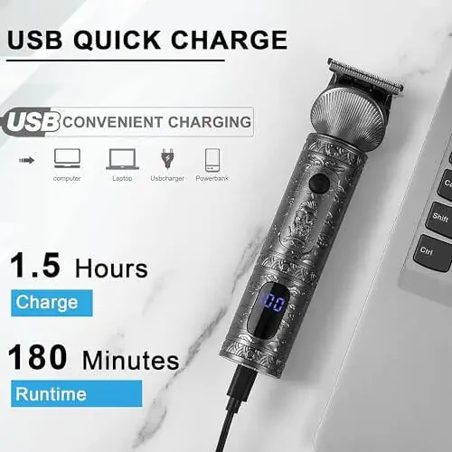 Hatteker Beard Trimmer Kit for Men Professional Hair Clipper T-Blade Beard Hair Shaver Nose Trimmer Hair Cutting Kit Body Grooming Kit Cordless 6 in 1 - 7