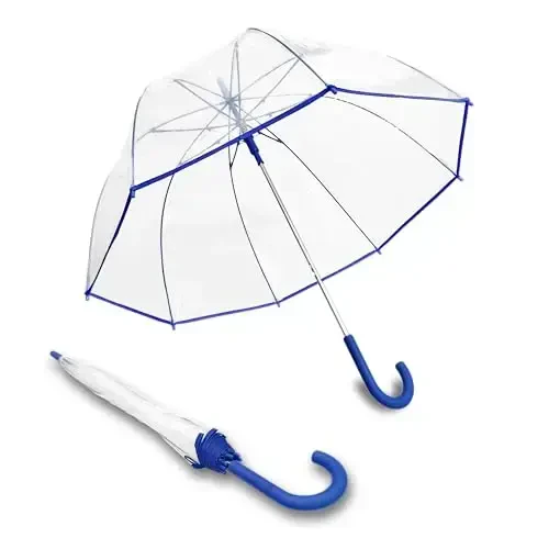 Weather Station Clear Dome Rain Umbrella, Automatic Open, Bubble, Windproof, Waterproof, Lightweight, Full 52 Inch Arc, Stick, Blue - 5
