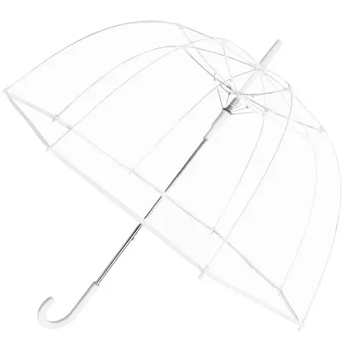 The Weather Station Adult Clear Bubble Rain Umbrella with Dome Canopy and Lightweight Wind and Rain Protection 