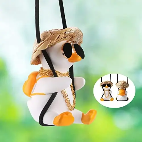 Cool Swinging Duck Car Hanging Ornament Cute Car Decor Rear View Mirror Accessories Interior for Women Men Teens Truck Rearview Christmas Tree Decorations Things Funny Fathers Gifts for Husband Dad - 2