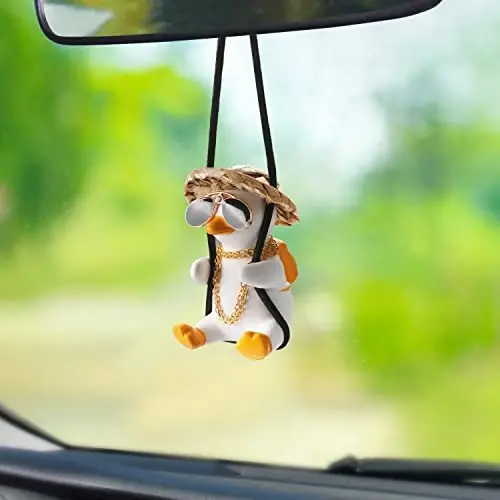Cool Swinging Duck Car Hanging Ornament Cute Car Decor Rear View Mirror Accessories Interior for Women Men Teens Truck Rearview Christmas Tree Decorations Things Funny Fathers Gifts for Husband Dad - 3