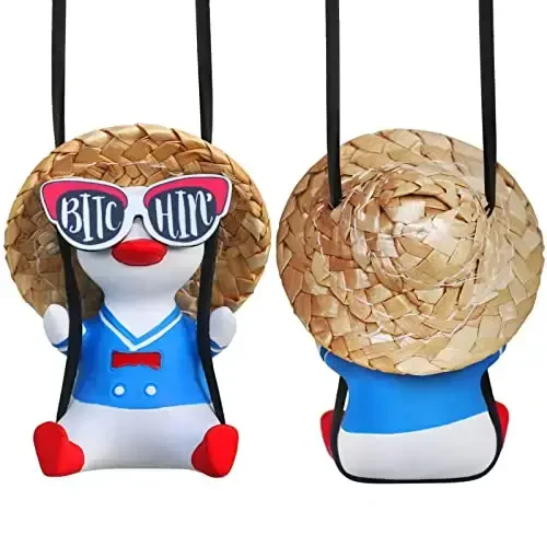 Cool Swinging Duck Car Hanging Ornament Cute Auto Decor Rear View Mirror Accessories Interior for Women Men Teens Truck Rearview Christmas Tree Decorations Things Car Charms Funny Gifts for Boys Girls - COOL