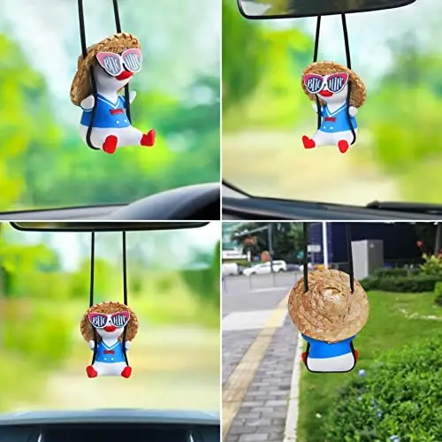 Cool Swinging Duck Car Hanging Ornament Cute Auto Decor Rear View Mirror Accessories Interior for Women Men Teens Truck Rearview Christmas Tree Decorations Things Car Charms Funny Gifts for Boys Girls - 3