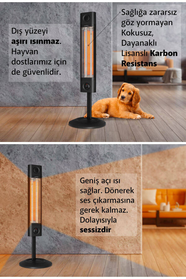 NOIR Infrared Isıtıcı 1700 W - Havayı Kurutmayan BioCarbon Filament (Uzaktan Kumandalı) - Siyah - 2
