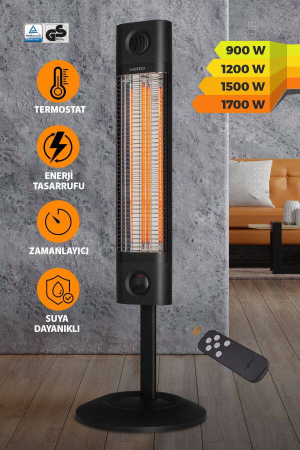 NOIR Infrared Isıtıcı 1700 W - Havayı Kurutmayan BioCarbon Filament (Uzaktan Kumandalı) - Siyah - 3