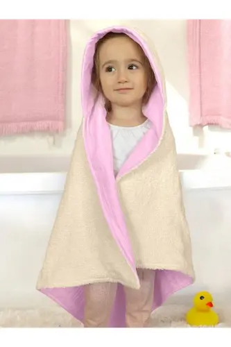 Havlu Müslin Kapüşonlu Bebek Çocuk Havlu Kundak Banyo Havlusu Pamuk Plaj Havlusu Çift Yönlü Kullanım - Bej-Pembe - 1